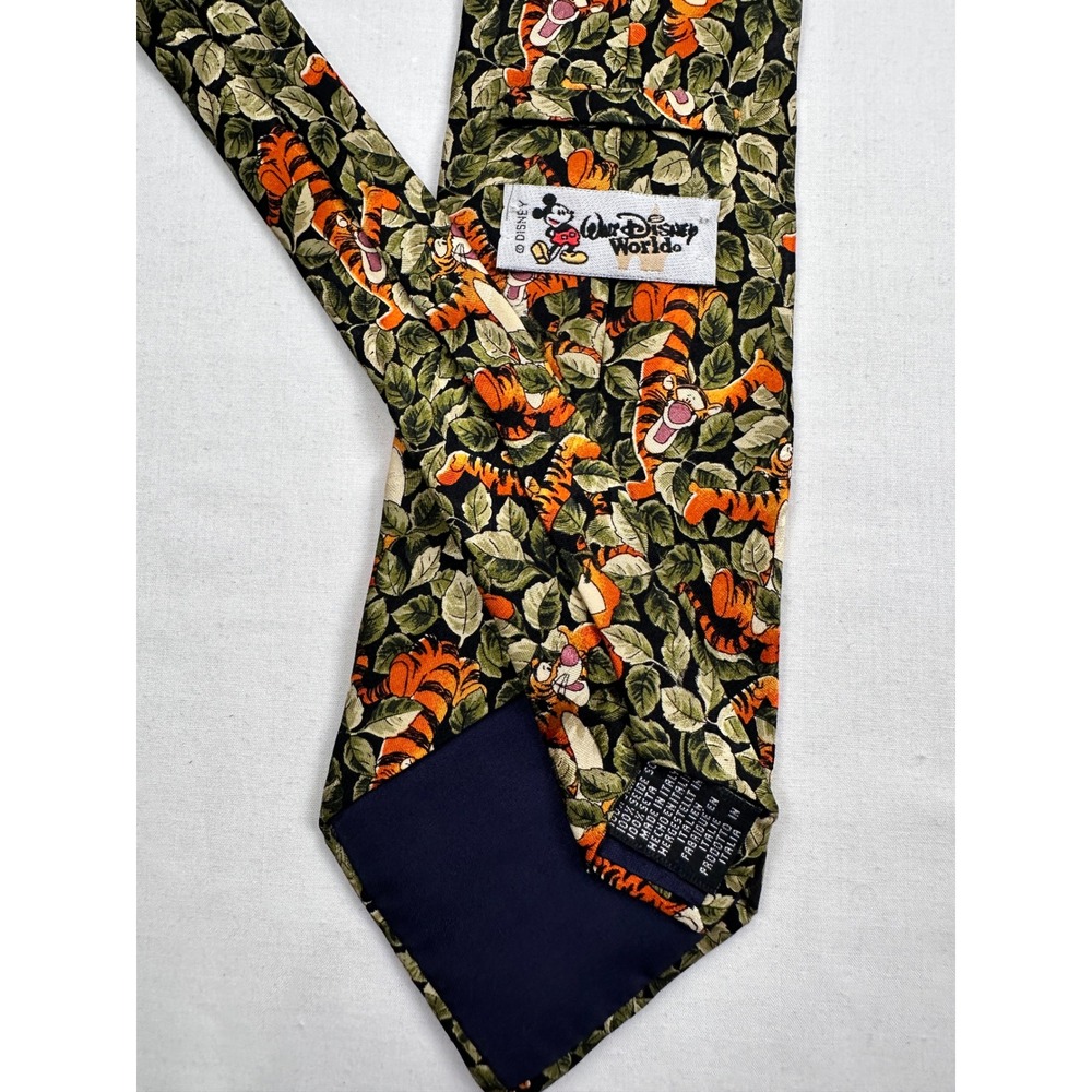 Disney Tigger 100% Silk Tie Walt Disney World Orange Green Leaf‎ Pattern - Picture 2 of 10